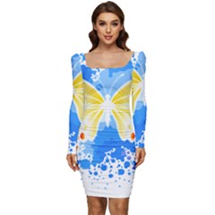 Butterfly Art T- Shirtbutterfly T- Shirt (3) Women Long Sleeve Ruched Stretch Jersey Dress by maxcute