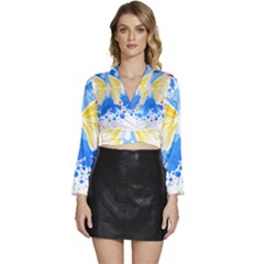 Butterfly Art T- Shirtbutterfly T- Shirt (3) Long Sleeve Tie Back Satin Wrap Top