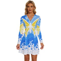 Butterfly Art T- Shirtbutterfly T- Shirt (3) Long Sleeve Deep V Mini Dress  by maxcute