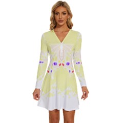 Butterfly Art T- Shirtbutterfly T- Shirt (4) Long Sleeve Deep V Mini Dress 