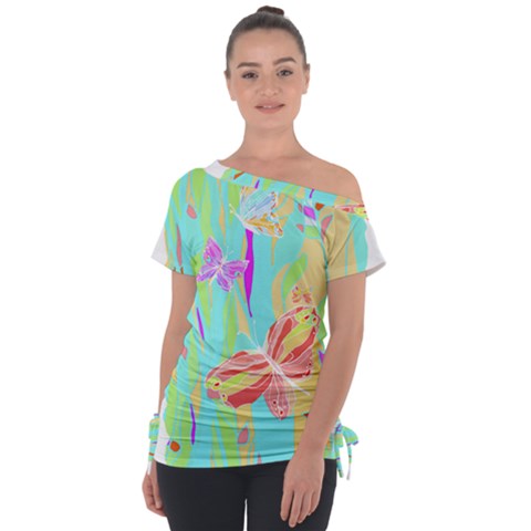 Butterfly Art T- Shirtbutterfly T- Shirt (6) Off Shoulder Tie-up Tee by maxcute