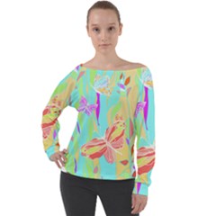 Butterfly Art T- Shirtbutterfly T- Shirt (6) Off Shoulder Long Sleeve Velour Top by maxcute