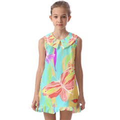 Butterfly Art T- Shirtbutterfly T- Shirt (6) Kids  Pilgrim Collar Ruffle Hem Dress