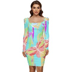 Butterfly Art T- Shirtbutterfly T- Shirt (6) Women Long Sleeve Ruched Stretch Jersey Dress by maxcute