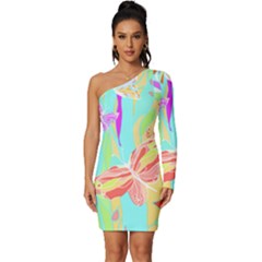 Butterfly Art T- Shirtbutterfly T- Shirt (6) Long Sleeve One Shoulder Mini Dress