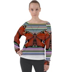 Butterfly Art T- Shirtbutterfly T- Shirt (8) Off Shoulder Long Sleeve Velour Top by maxcute