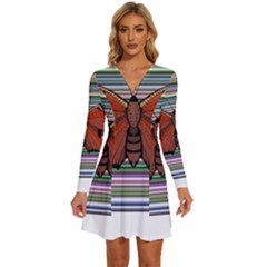 Butterfly Art T- Shirtbutterfly T- Shirt (8) Long Sleeve Deep V Mini Dress 