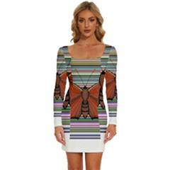 Butterfly Art T- Shirtbutterfly T- Shirt (8) Long Sleeve Square Neck Bodycon Velour Dress