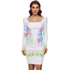 Butterfly Art T- Shirtbutterfly T- Shirt Women Long Sleeve Ruched Stretch Jersey Dress by maxcute