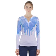 Butterfly Art T- Shirtmelting Butterfly Blue Wings Art  Design T- Shirt V-neck Long Sleeve Top by maxcute