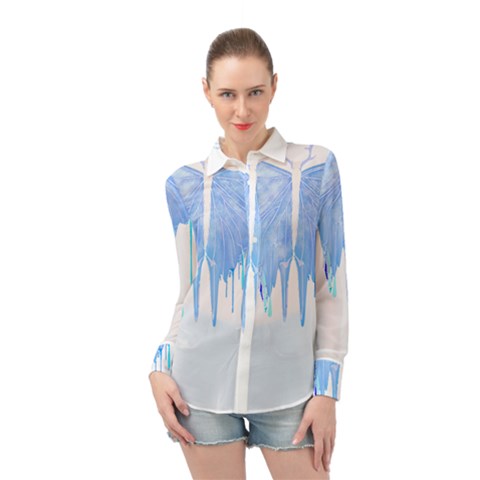 Butterfly Art T- Shirtmelting Butterfly Blue Wings Art  Design T- Shirt Long Sleeve Chiffon Shirt by maxcute