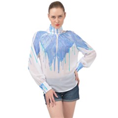 Butterfly Art T- Shirtmelting Butterfly Blue Wings Art  Design T- Shirt High Neck Long Sleeve Chiffon Top by maxcute