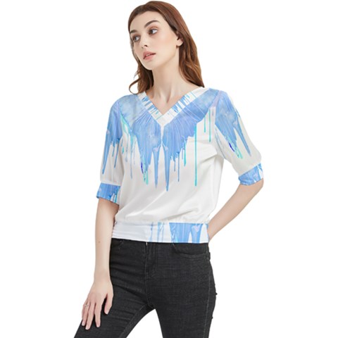 Butterfly Art T- Shirtmelting Butterfly Blue Wings Art  Design T- Shirt Quarter Sleeve Blouse by maxcute