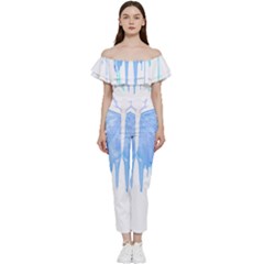 Butterfly Art T- Shirtmelting Butterfly Blue Wings Art  Design T- Shirt Off Shoulder Ruffle Top Jumpsuit