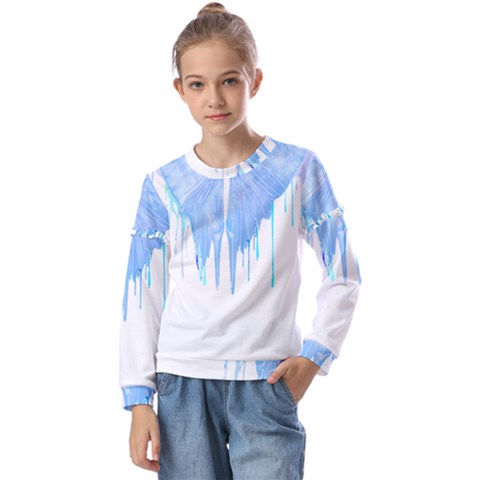 Butterfly Art T- Shirtmelting Butterfly Blue Wings Art  Design T- Shirt Kids  Long Sleeve Tee With Frill  by maxcute