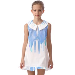 Butterfly Art T- Shirtmelting Butterfly Blue Wings Art  Design T- Shirt Kids  Pilgrim Collar Ruffle Hem Dress