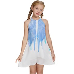 Butterfly Art T- Shirtmelting Butterfly Blue Wings Art  Design T- Shirt Kids  Halter Collar Waist Tie Chiffon Dress by maxcute