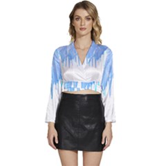 Butterfly Art T- Shirtmelting Butterfly Blue Wings Art  Design T- Shirt Long Sleeve Tie Back Satin Wrap Top