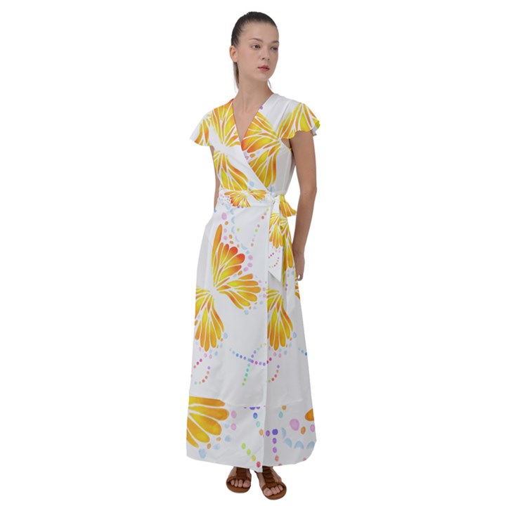 Butterfly Design T- Shirtbutterfly T- Shirt (1) Flutter Sleeve Maxi Dress