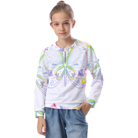 Butterfly Design T- Shirtbutterfly T- Shirt (2) Kids  Long Sleeve Tee With Frill  by maxcute