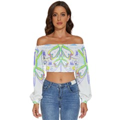 Butterfly Design T- Shirtbutterfly T- Shirt (2) Long Sleeve Crinkled Weave Crop Top