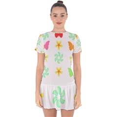 Butterfly Garden Flowers Pattern T- Shirt Butterfly Garden Flowers Pattern T- Shirt Drop Hem Mini Chiffon Dress by maxcute