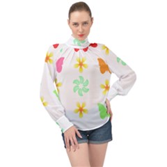 Butterfly Garden Flowers Pattern T- Shirt Butterfly Garden Flowers Pattern T- Shirt High Neck Long Sleeve Chiffon Top by maxcute