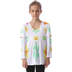 Butterfly Garden Flowers Pattern T- Shirt Butterfly Garden Flowers Pattern T- Shirt Kids  V Neck Casual Top