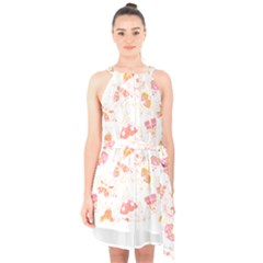 Butterfly T- Shirt Butterflies And Moths Pattern T- Shirt Halter Collar Waist Tie Chiffon Dress