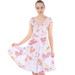 Butterfly T- Shirt Butterflies And Moths Pattern T- Shirt Cap Sleeve Front Wrap Midi Dress