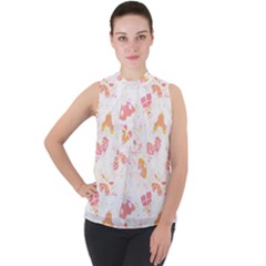 Butterfly T- Shirt Butterflies And Moths Pattern T- Shirt Mock Neck Chiffon Sleeveless Top