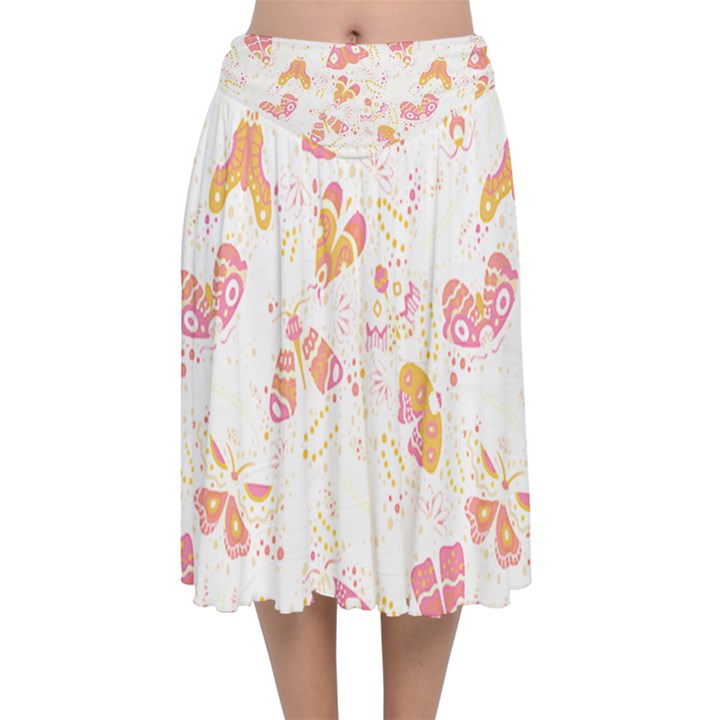 Butterfly T- Shirt Butterflies And Moths Pattern T- Shirt Velvet Flared Midi Skirt