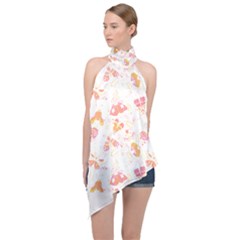 Butterfly T- Shirt Butterflies And Moths Pattern T- Shirt Halter Asymmetric Satin Top