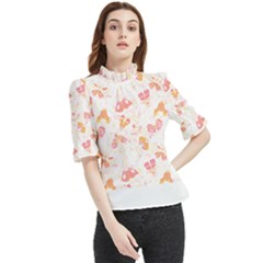 Butterfly T- Shirt Butterflies And Moths Pattern T- Shirt Frill Neck Blouse