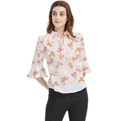 Butterfly T- Shirt Butterflies And Moths Pattern T- Shirt Loose Horn Sleeve Chiffon Blouse