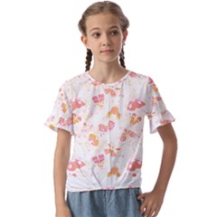 Butterfly T- Shirt Butterflies And Moths Pattern T- Shirt Kids  Cuff Sleeve Scrunch Bottom Tee