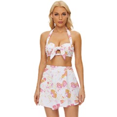 Butterfly T- Shirt Butterflies And Moths Pattern T- Shirt Vintage Style Bikini Top and Skirt Set 