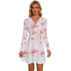 Butterfly T- Shirt Butterflies And Moths Pattern T- Shirt Long Sleeve Deep V Mini Dress 