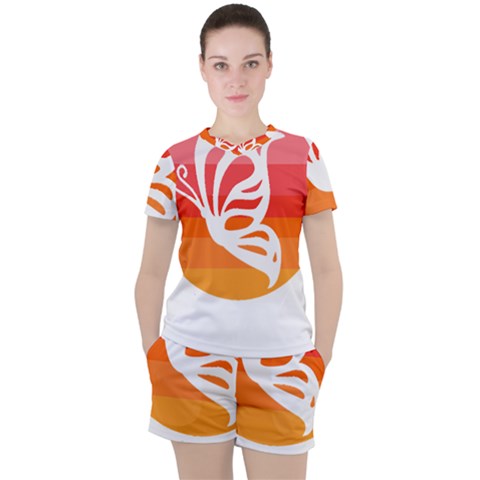 Butterfly T- Shirt Butterfly Orange Red Gradient T- Shirt Women s Tee And Shorts Set by maxcute