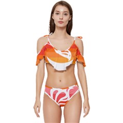 Butterfly T- Shirt Butterfly Orange Red Gradient T- Shirt Ruffle Edge Tie Up Bikini Set	