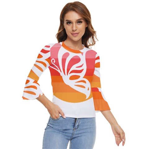 Butterfly T- Shirt Butterfly Orange Red Gradient T- Shirt Bell Sleeve Top by maxcute