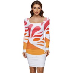 Butterfly T- Shirt Butterfly Orange Red Gradient T- Shirt Women Long Sleeve Ruched Stretch Jersey Dress by maxcute