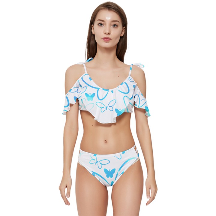 Butterfly T- Shirt Butterfly T- Shirt Ruffle Edge Tie Up Bikini Set	