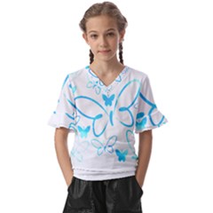 Butterfly T- Shirt Butterfly T- Shirt Kids  V-neck Horn Sleeve Blouse by maxcute