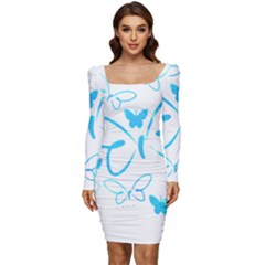 Butterfly T- Shirt Butterfly T- Shirt Women Long Sleeve Ruched Stretch Jersey Dress by maxcute