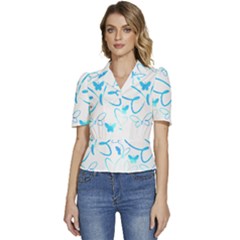 Butterfly T- Shirt Butterfly T- Shirt Puffed Short Sleeve Button Up Jacket