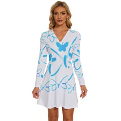 Butterfly T- Shirt Butterfly T- Shirt Long Sleeve Deep V Mini Dress 