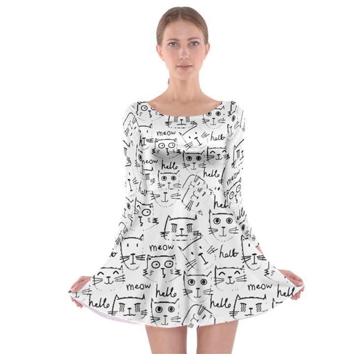 Cat Apparel T- Shirt Cute Cat Pattern For Cat Lovers T- Shirt Long Sleeve Skater Dress