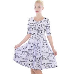 Cat Apparel T- Shirt Cute Cat Pattern For Cat Lovers T- Shirt Quarter Sleeve A-line Dress by maxcute