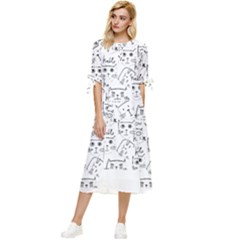 Cat Apparel T- Shirt Cute Cat Pattern For Cat Lovers T- Shirt Bow Sleeve Chiffon Midi Dress by maxcute